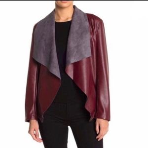 NWT Tahari Oxblood Red Faux Leather Drape Front Blazer Jacket Medium